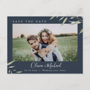 Minimale Grün Foto Hochzeit speichern Sie das Datu Postkarte