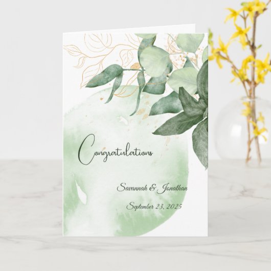 Minimale grüne Blätter Personalisierte Hochzeit Karte (Gelbe Blume)