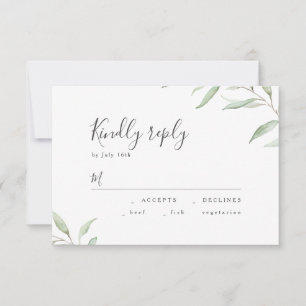 Minimale grüne botanische rustikale Hochzeit RSVP