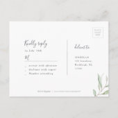 Minimale grüne botanische rustikale Hochzeit RSVP Einladungspostkarte (Rückseite)