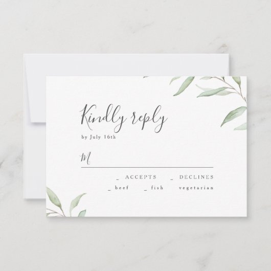Minimale grüne botanische rustikale Hochzeit RSVP Karte (Vorderseite)
