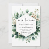 Minimale grüne Eukalyptus Digital Wedding Save The Date (Vorderseite)