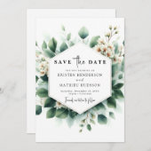 Minimale grüne Eukalyptus Digital Wedding Save The Date (Vorne/Hinten)