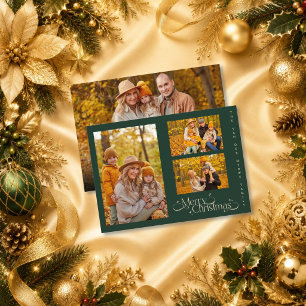 Minimale grüne Familie Vier Foto Frohe Weihnachten