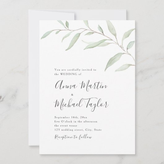 Minimale grüne Kalligraphie rustikale Hochzeit Einladung (Vorderseite)