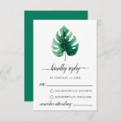 Minimale grüne Monstera-Leaf-RSVP-Karte Hinweiskarte (Vorne/Hinten)