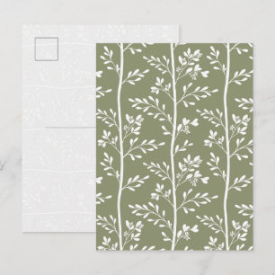 Minimale grüne Oliven-Blumen-Silhouette-Streifen-K Postkarte