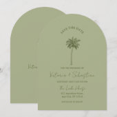 Minimale grüne Palme Strand Save The Date Einladung (Vorne/Hinten)