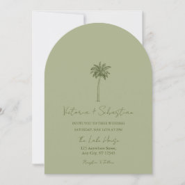 Minimale grüne Palmenstrand-Hochzeitseinladung Einladung