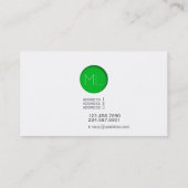 Minimale grüne Punkt-Monogramm-Visitenkarte Visitenkarte (Rückseite)