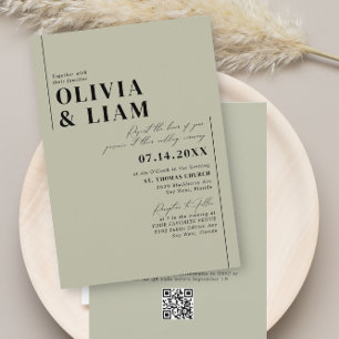 Minimale grüne Salbei-Hochzeit mit RSVP-QR-Code Einladung