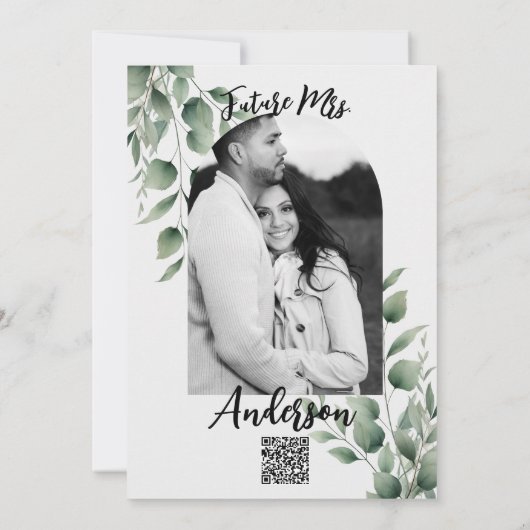 Minimale Grünflächen Blätter Modernes Weißes Braut Einladung (Rückseite)