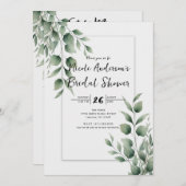 Minimale Grünflächen Blätter Modernes Weißes Braut Einladung (Vorne/Hinten)