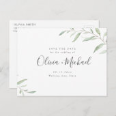 Minimale Grünkalligraphie Save the Date rustikal Ankündigungspostkarte (Vorne/Hinten)