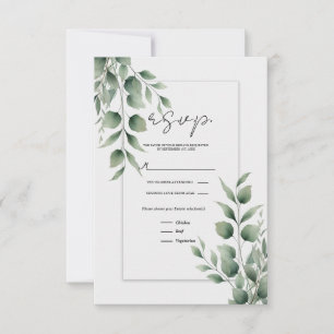 Minimale Grünpflanzen Blätter Moderne Weiße Hochze RSVP Karte