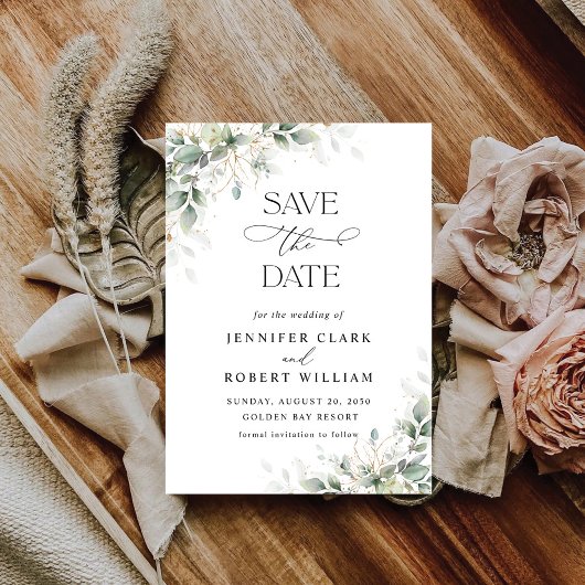Minimale Grünpflanzen-Hochzeit Save The Date