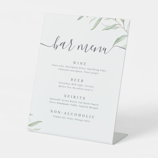 Minimale Grünschrift rustikales Bar Menu Sockelschild (Vorderseite)