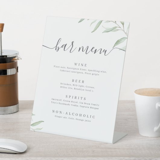 Minimale Grünschrift rustikales Bar Menu Sockelschild (In SItu)