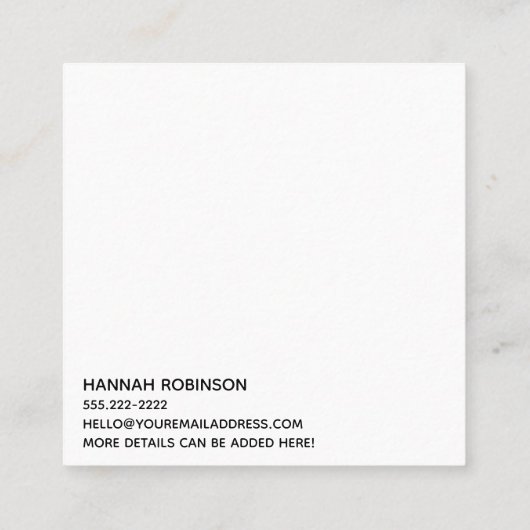 Minimale Hallo in Handschrift Skript Black auf Cre Quadratische Visitenkarte (Rückseite)