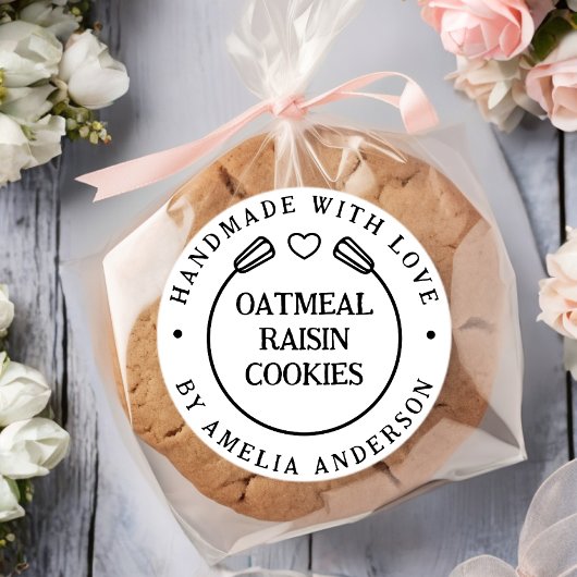 Minimale Handarbeit mit Liebe Individuelle Name Bä Runder Aufkleber