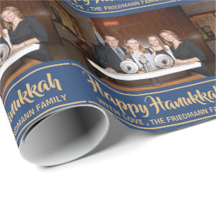 Minimale Happy Hanukkah-Familienfoto Geschenkpapier