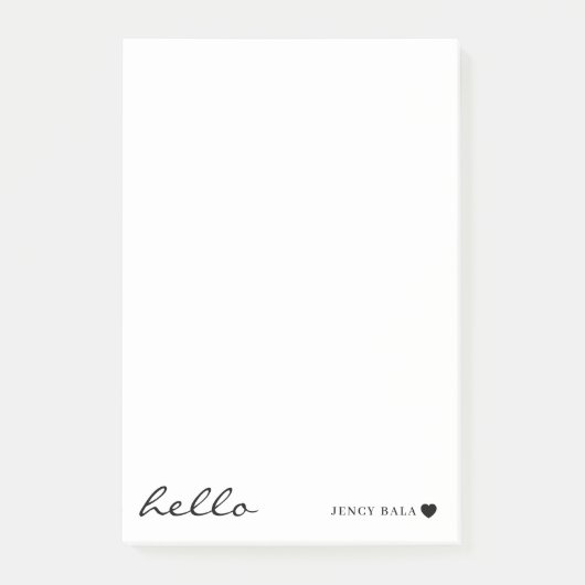 Minimale Hello-Weißherzgestaltung Post-it Klebezettel (Vorderseite)