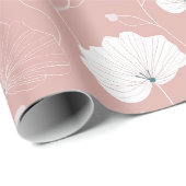 Minimale hellrosa Blume weißes Blumenmuster Geschenkpapier (Rolleneckpunkt)