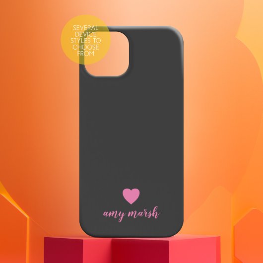 Minimale Herz-Monogramm kann schwarz rosa bearbeit Case-Mate iPhone Hülle
