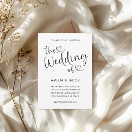 Minimale Herz Schwarz-Weiß-Kalligrafie Hochzeit Einladung