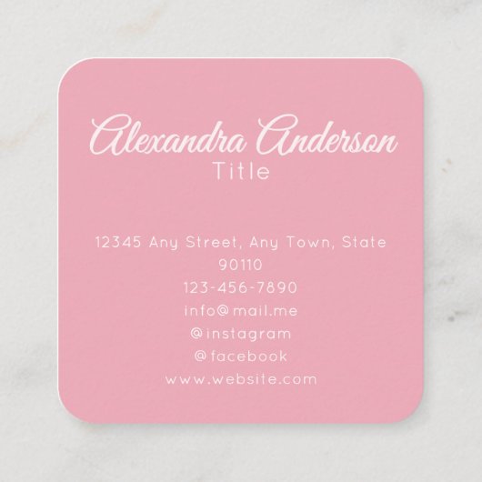 Minimale Hinzufügen Ihres Logos Rosa Farbkalligraf Quadratische Visitenkarte (Rückseite)