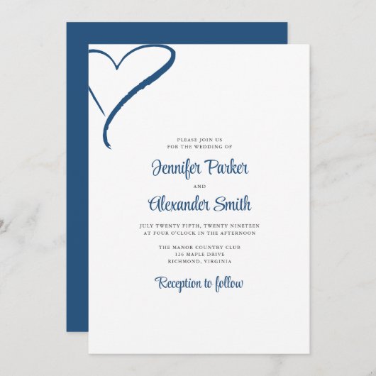 Minimale Hochzeit des handgezogenen Herzens Einladung (Vorne/Hinten)