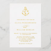 Minimale Hochzeit des Nautical Anchor Monogram Folieneinladung (Vorderseite)
