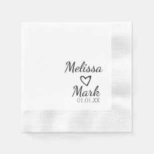 Minimale Hochzeit Einfaches Schwarzes Herz Weißes  Serviette