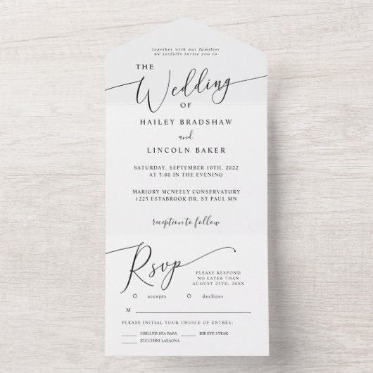 Minimale Hochzeit Elegantes Skript All In One Einladung (Innen Boden)