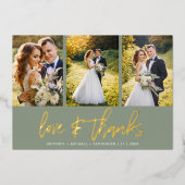 Minimale Hochzeit Foto Collage Sage Vielen Dank Folieneinladung (Vorderseite)