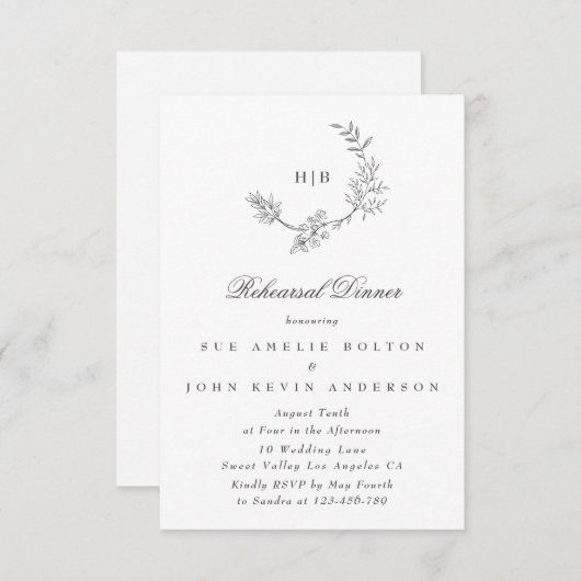 Minimale Hochzeit für elegante Wreath Floral Begleitkarte (Vorne/Hinten)