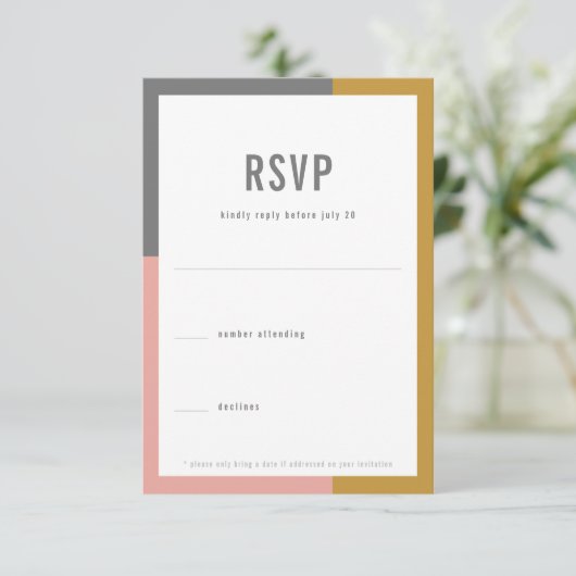 Minimale Hochzeit im Farbblock RSVP Karte (Stehend Vorderseite)