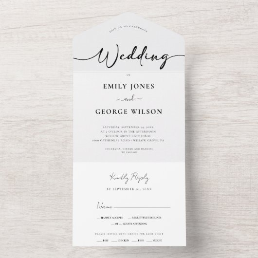 Minimale Hochzeit in einem All In One Einladung (Innen Boden)