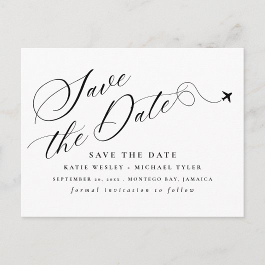 Minimale Hochzeit in Urlaubsort Save the Date Ankündigungspostkarte (Vorderseite)