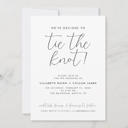 Minimale Hochzeit Krawatte Der Geist intim Einfach Einladung (Vorderseite)