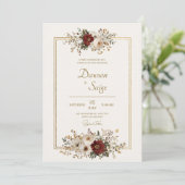 Minimale Hochzeit mit Gold und Burgund Einladung (Stehend Vorderseite)