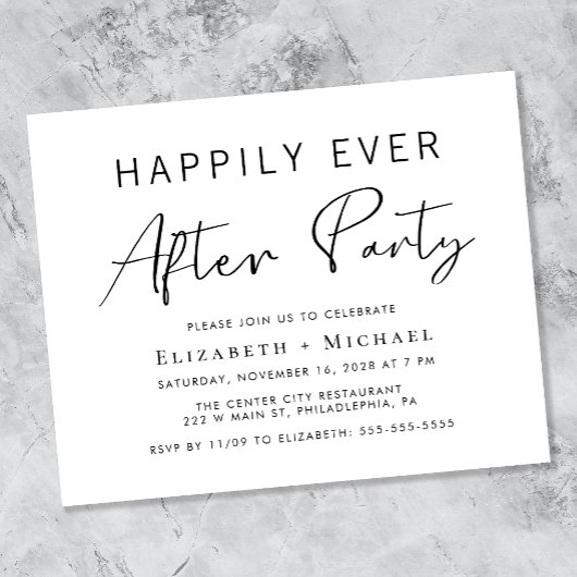 Minimale Hochzeit nach Party Einladung