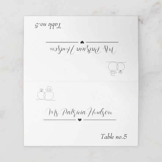 Minimale Hochzeit Platzkarte (Außenseite Aufgefaltet)