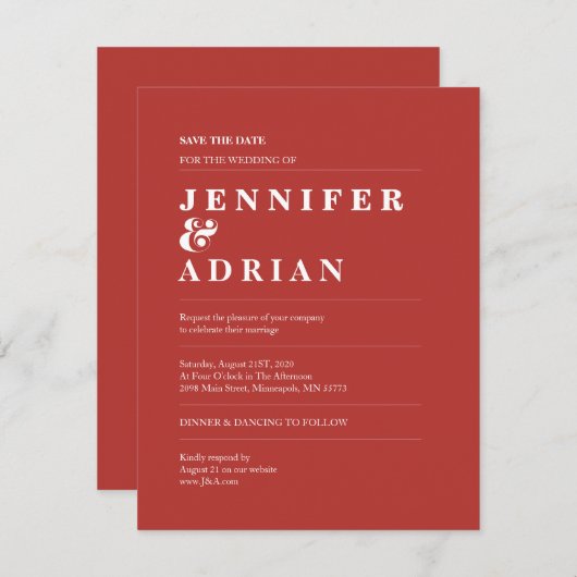 Minimale Hochzeit Speichern Sie die Datumskarten (Vorne/Hinten)