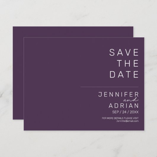 Minimale Hochzeit Speichern Sie die Datumskarten (Vorne/Hinten)