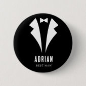 Minimale Hochzeit Trauzeuge Name Schwarzer Smoking Button (Vorderseite)