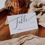 Minimale Hochzeiten-Tischnummer<br><div class="desc">Minimale und einfache Tischnummer Platzkarte für Ihre Hochzeit mit einem modernen Skript-Schriftart,  der "Tisch" mit einer Leerzeile,  wo Sie die Tischnummer und den Namen des Gastes ausfüllen können. Sie können die Namen der Braut und des Bräutigams auf der Rückseite hinzufügen.</div>