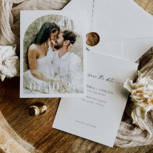Minimale Hochzeitsbogen-Save-The-Date-Fotokarte Save The Date