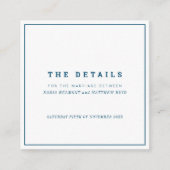 Minimale Hochzeitsdetails des weißen Quadrats der Begleitkarte (Vorderseite)