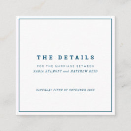 Minimale Hochzeitsdetails des weißen Quadrats der Begleitkarte